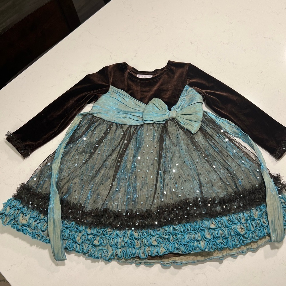 IRIS & IVY Girls' Dress Stretch Velvet Bodice To Mesh Skirt W Glitter Size 24M